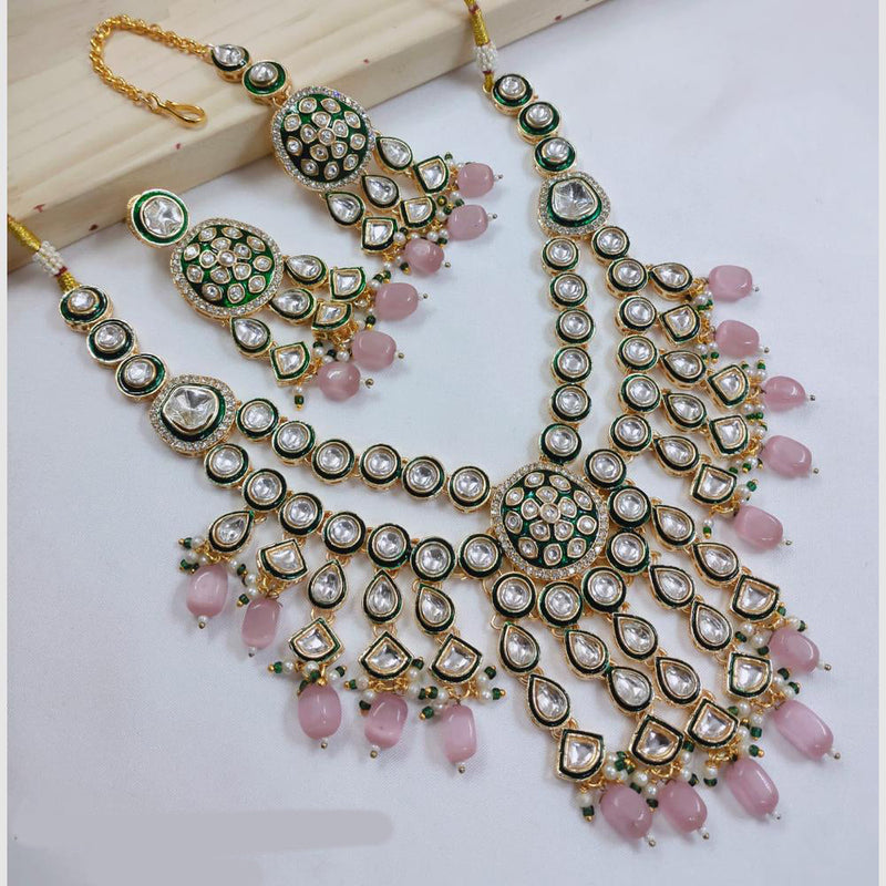 SNERA Gold Plated Kundan Stone And Beads Necklace Set