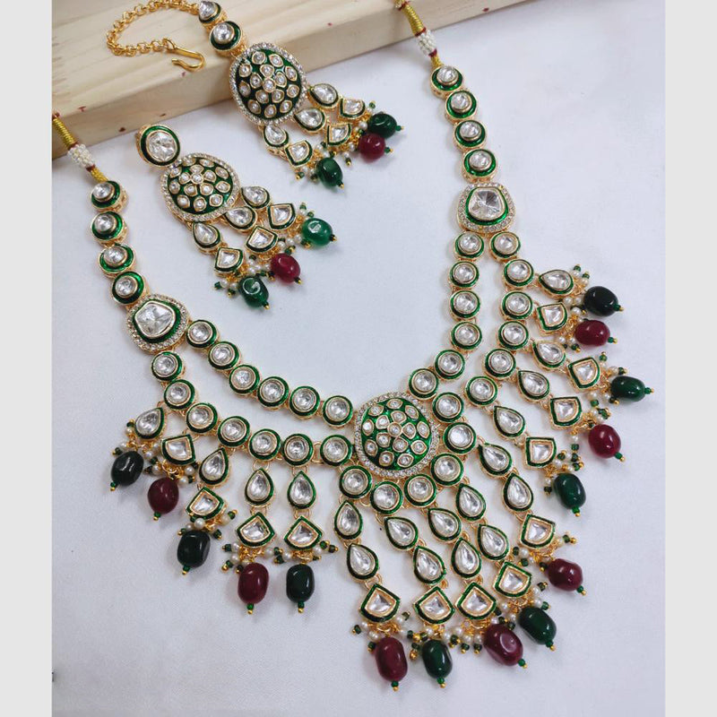 SNERA Gold Plated Kundan Stone And Beads Necklace Set