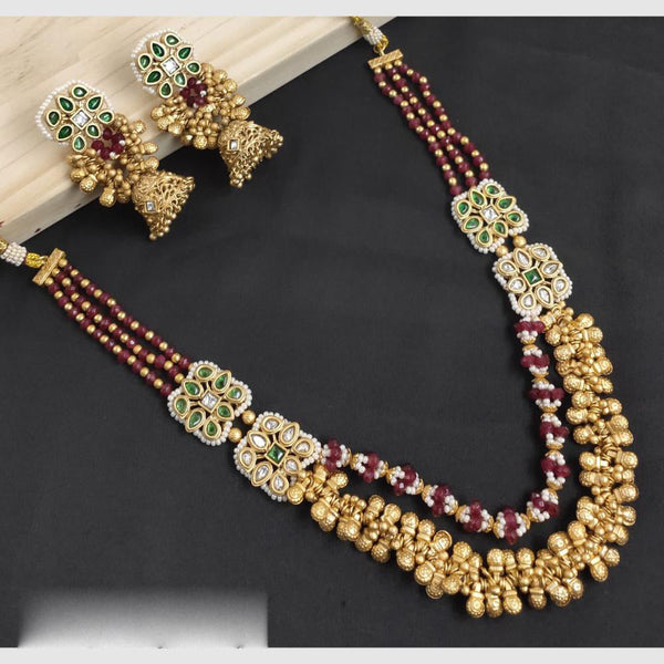 SNERA Gold Plated Pota Stone And Beads Long Necklace Set