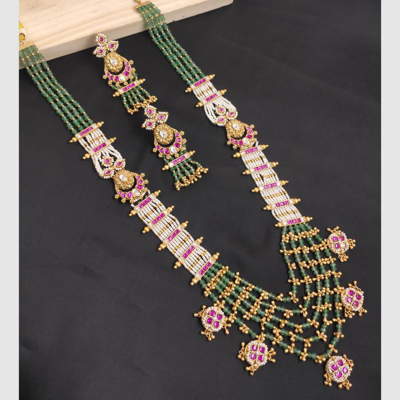 SNERA Gold Plated Pota Stone And Beads Long Necklace Set