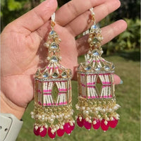 SNERA Gold Plated Kundan Stone And Pearls Dangler Earrings