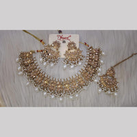 SNERA Gold Plated Crystal Stone And Pearls Necklace Set
