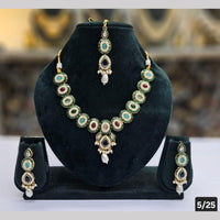 SNERA Gold Plated Crystal Stone And Pearls Necklace Set