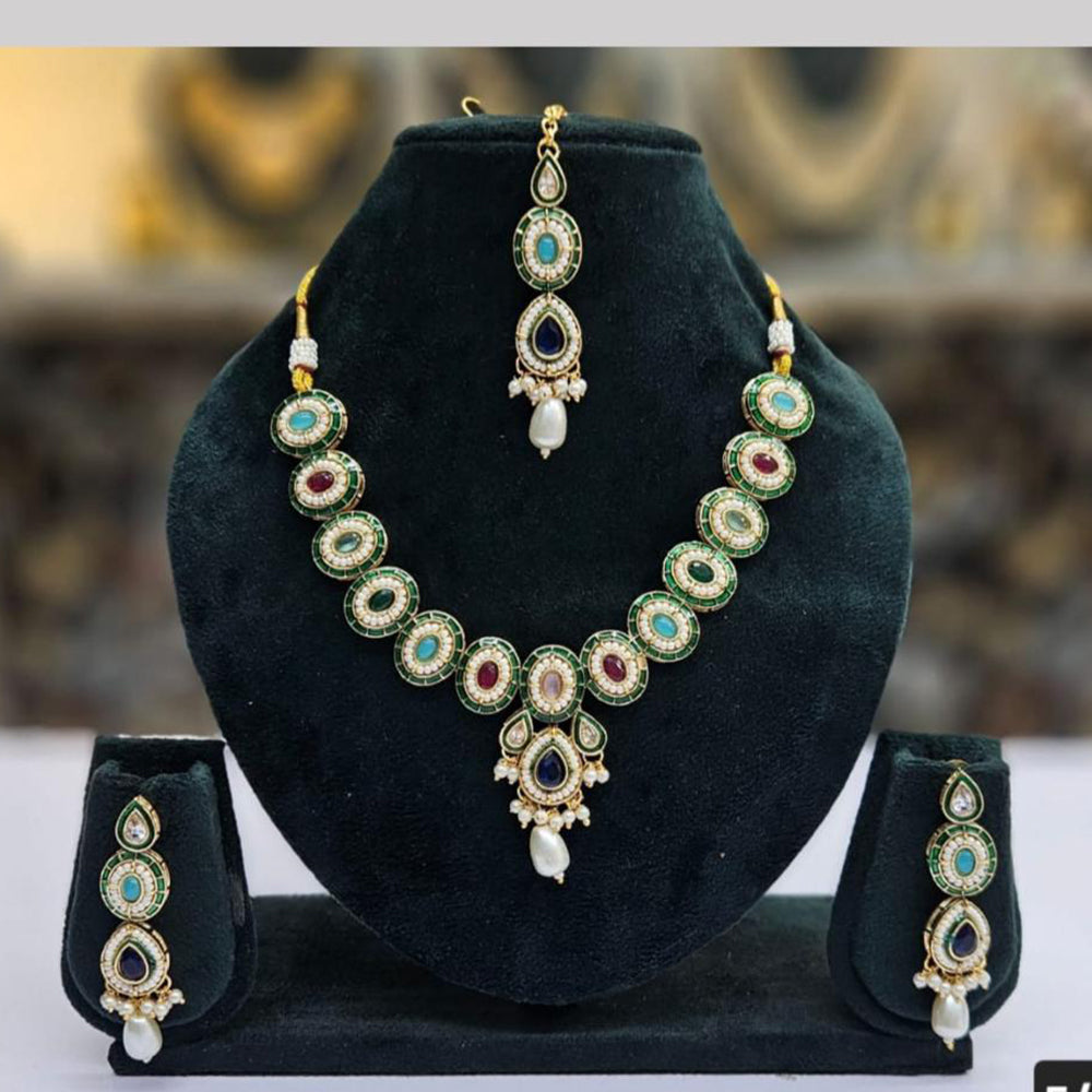 SNERA Gold Plated Crystal Stone And Pearls Necklace Set