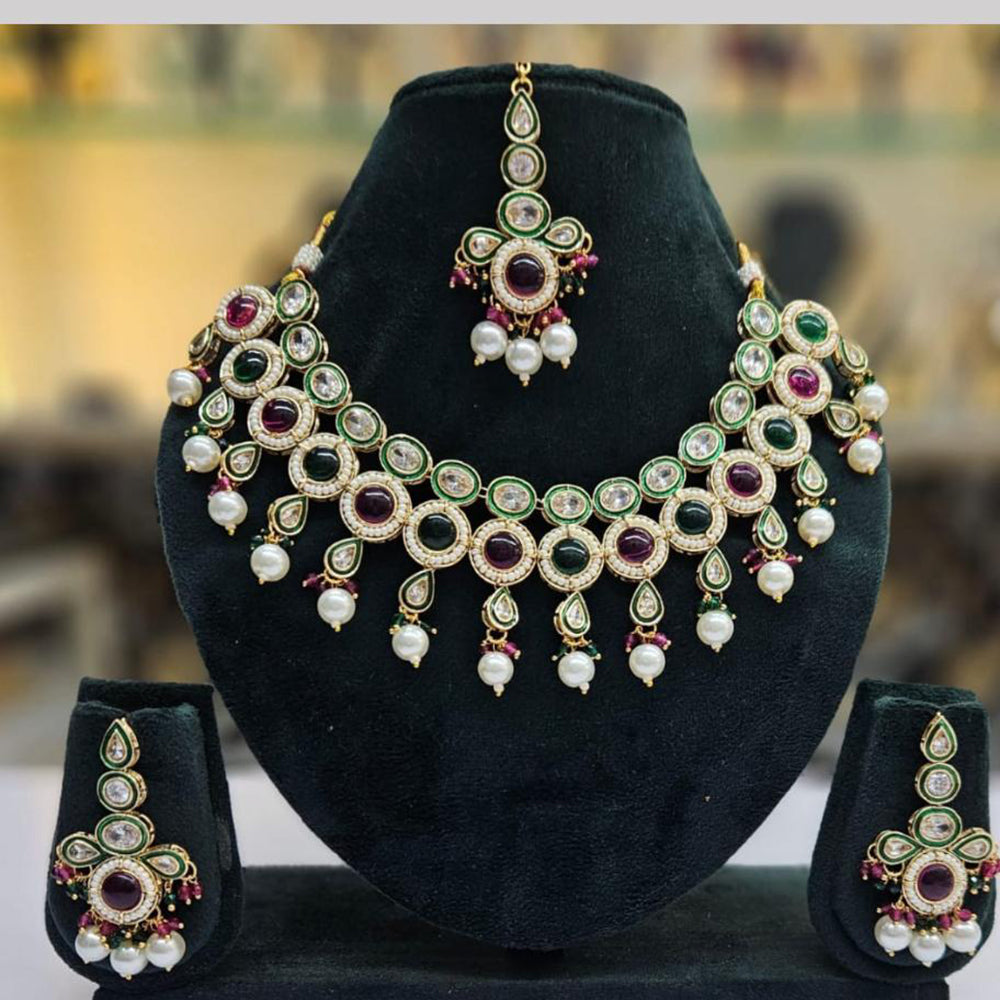 SNERA Gold Plated Crystal Stone And Pearls Necklace Set