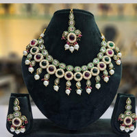 SNERA Gold Plated Crystal Stone And Pearls Necklace Set