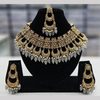 SNERA Gold Plated Crystal Stone And Pearls Necklace Set
