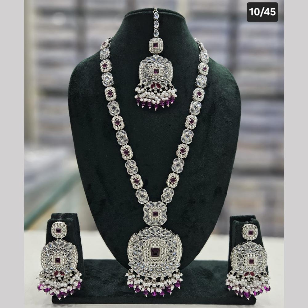 SNERA Gold Plated Crystal Stone And Pearls Long Necklace Set