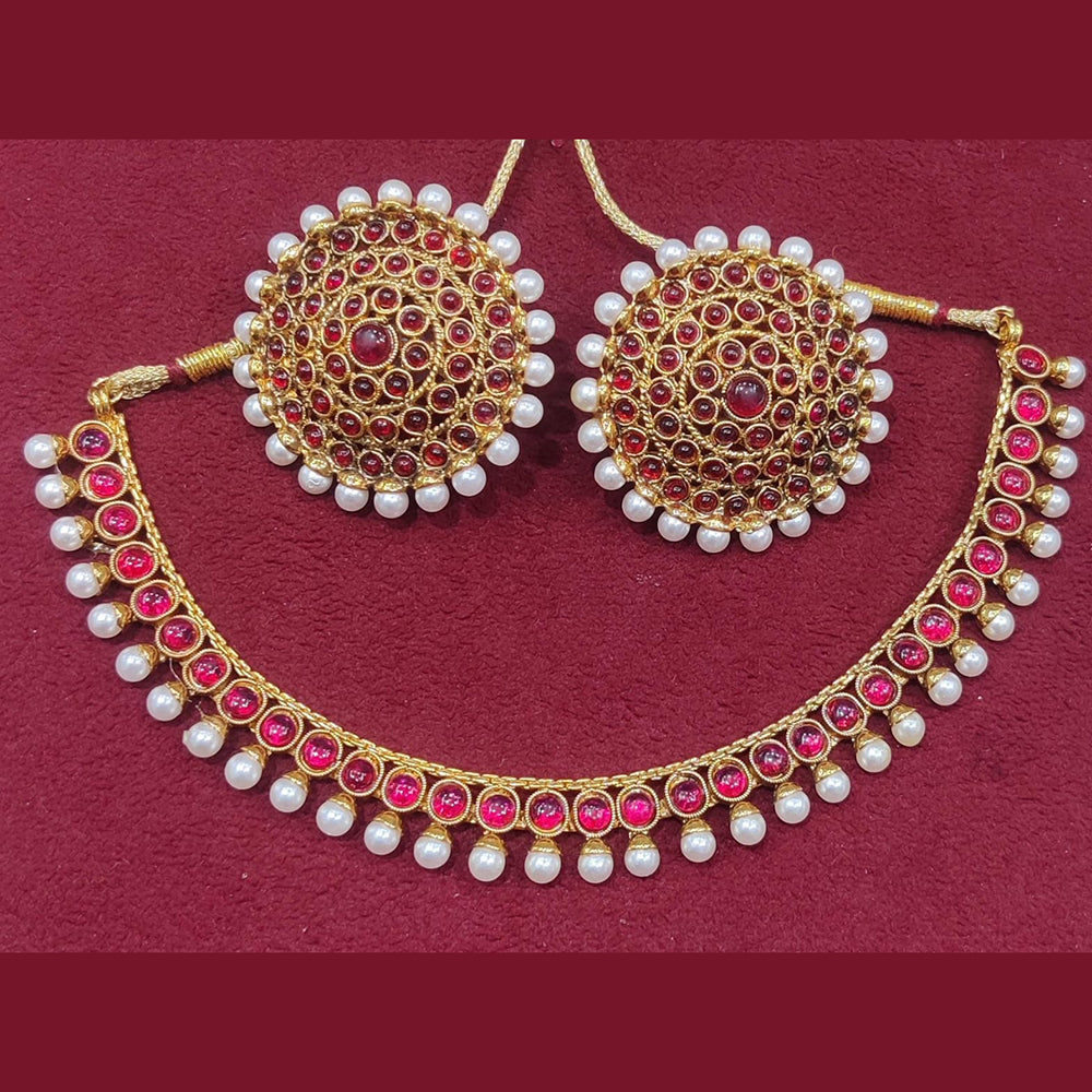 SNERA Gold Plated Pota Stone And Pearl  Necklace Set