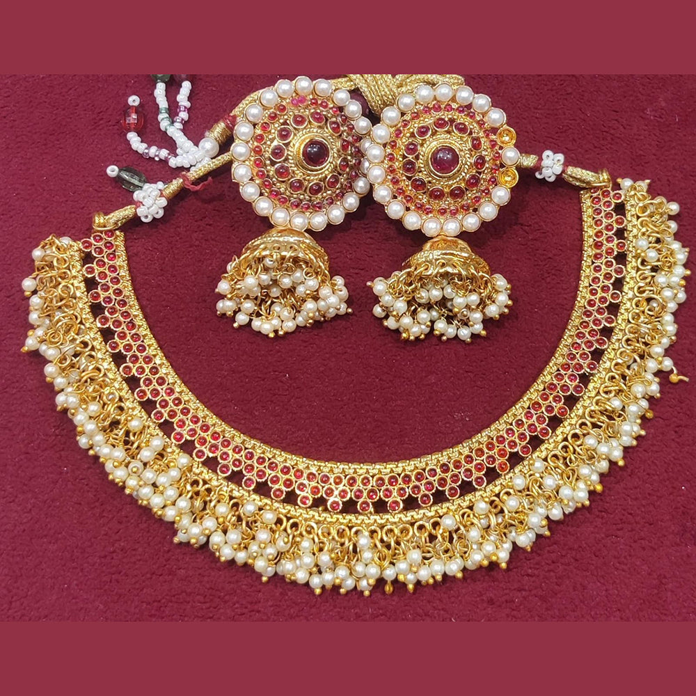 SNERA Gold Plated Pota Stone And Pearl  Necklace Set