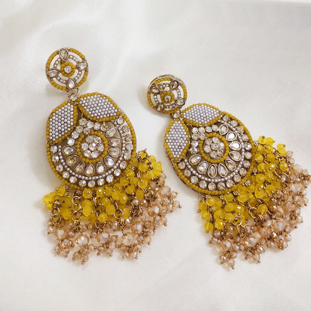 SNERA Gold Plated Crystal Stone And Beads Dangler Earrings