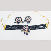 SNERA Gold Plated Kundan Stone And Beads Meenakari Choker Necklace Set