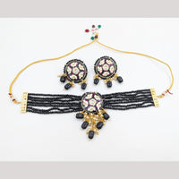 SNERA Gold Plated Kundan Stone And Beads Meenakari Choker Necklace Set