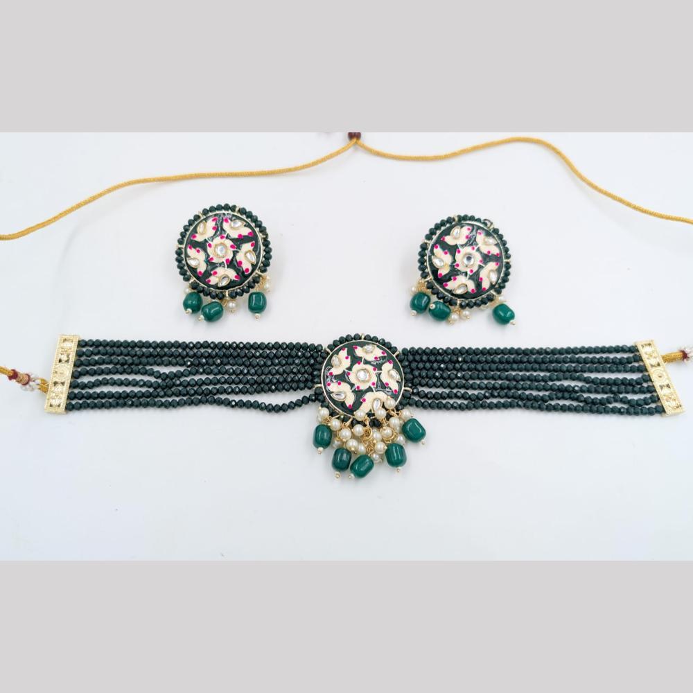 SNERA Gold Plated Kundan Stone And Beads Meenakari Choker Necklace Set