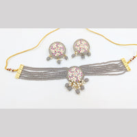 SNERA Gold Plated Kundan Stone And Beads Meenakari Choker Necklace Set