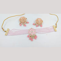 SNERA Gold Plated Kundan Stone And Beads Meenakari Choker Necklace Set