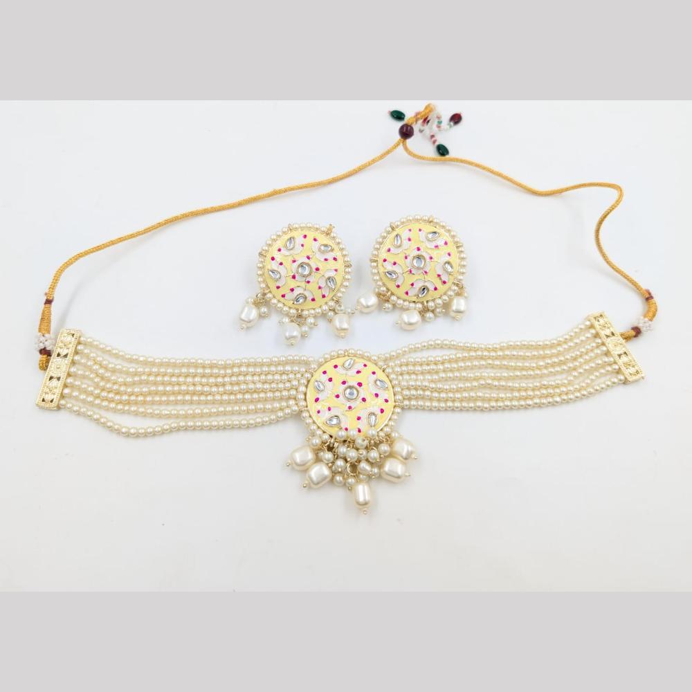 SNERA Gold Plated Kundan Stone And Beads Meenakari Choker Necklace Set