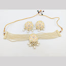 SNERA Gold Plated Kundan Stone And Beads Meenakari Choker Necklace Set