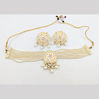 SNERA Gold Plated Kundan Stone And Beads Meenakari Choker Necklace Set