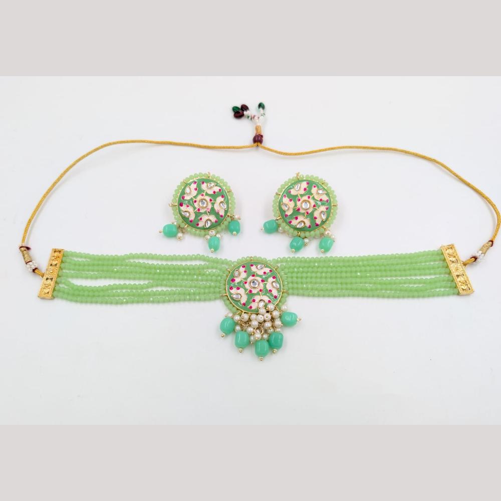 SNERA Gold Plated Kundan Stone And Beads Meenakari Choker Necklace Set