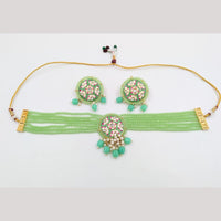 SNERA Gold Plated Kundan Stone And Beads Meenakari Choker Necklace Set