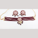 SNERA Gold Plated Kundan Stone And Beads Meenakari Choker Necklace Set