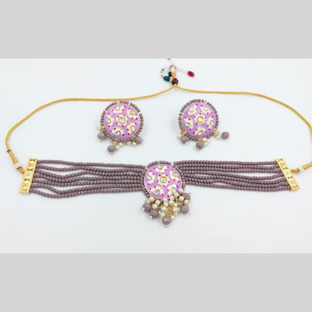 SNERA Gold Plated Kundan Stone And Beads Meenakari Choker Necklace Set