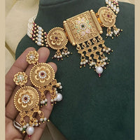 SNERA Gold Plated Kundan Stone And Pearls Choker Meenakari Necklace Set