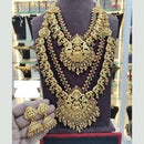 SNERA Gold Plated Pota Stone And Beads Temple Double Necklace Set