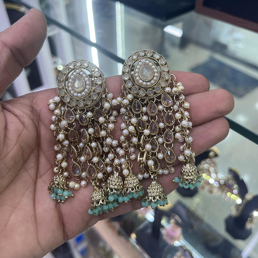 SNERA Gold Plated Crystal Stone Pearl And Beads Jhumki Earrings