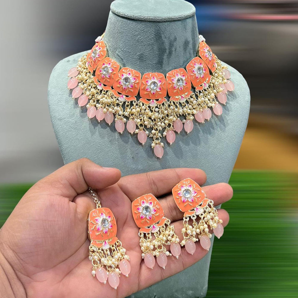 SNERA Gold Plated Beads And Meenakari Choker Necklace Set