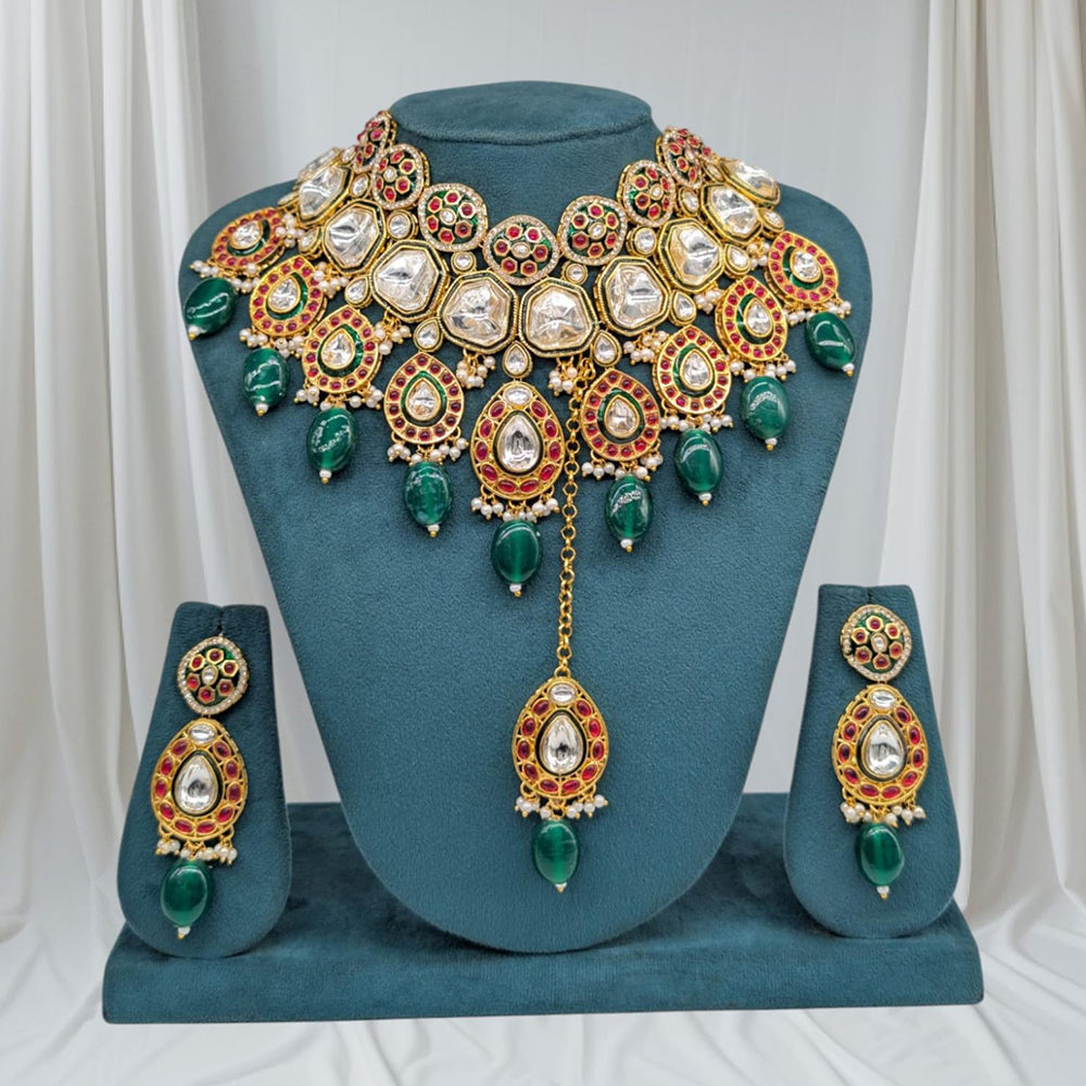SNERA Gold Plated Kundan And Beads Choker Necklace Set