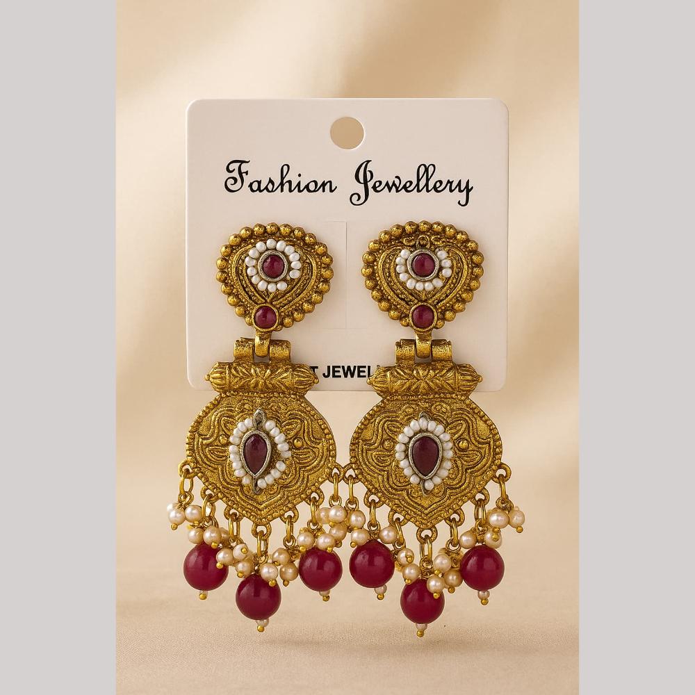 SNERA Gold Plated Pota Stone And Pearls Dangler Earrings