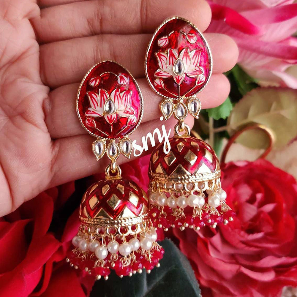 SNERA Gold Plated Kundan Stone And Meenakari Jhumki Earrings
