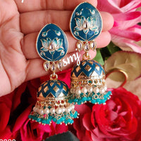 SNERA Gold Plated Kundan Stone And Meenakari Jhumki Earrings