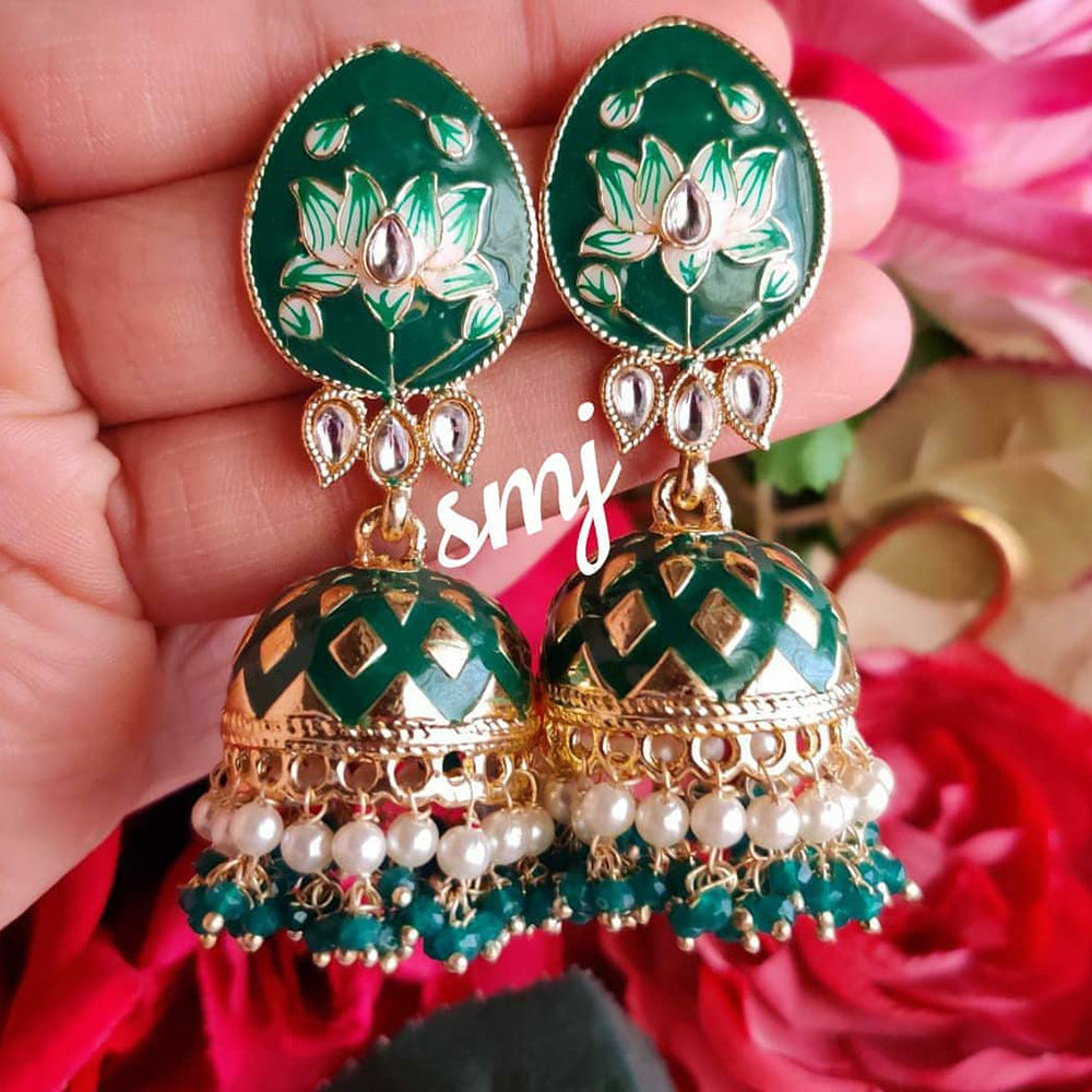 SNERA Gold Plated Kundan Stone And Meenakari Jhumki Earrings