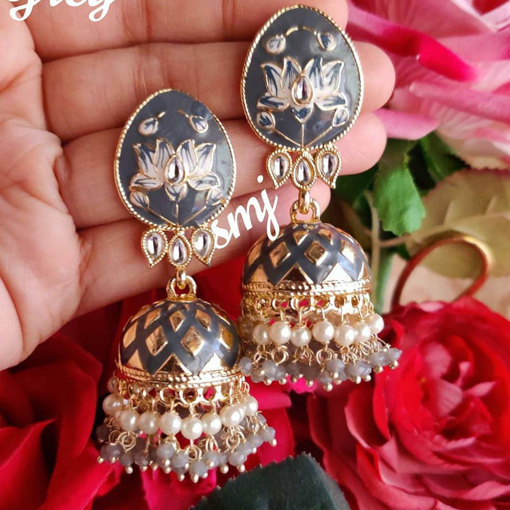 SNERA Gold Plated Kundan Stone And Meenakari Jhumki Earrings
