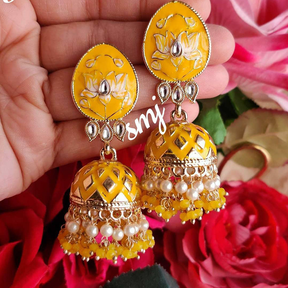 SNERA Gold Plated Kundan Stone And Meenakari Jhumki Earrings