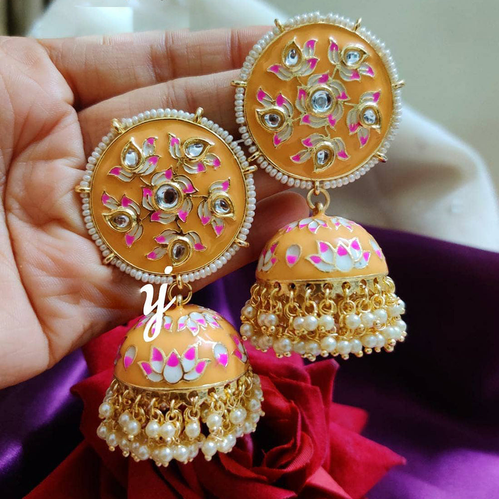SNERA Gold Plated Kundan Stone And Meenakari Jhumki Earrings