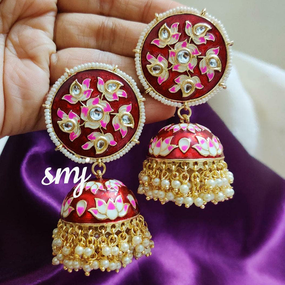 SNERA Gold Plated Kundan Stone And Meenakari Jhumki Earrings