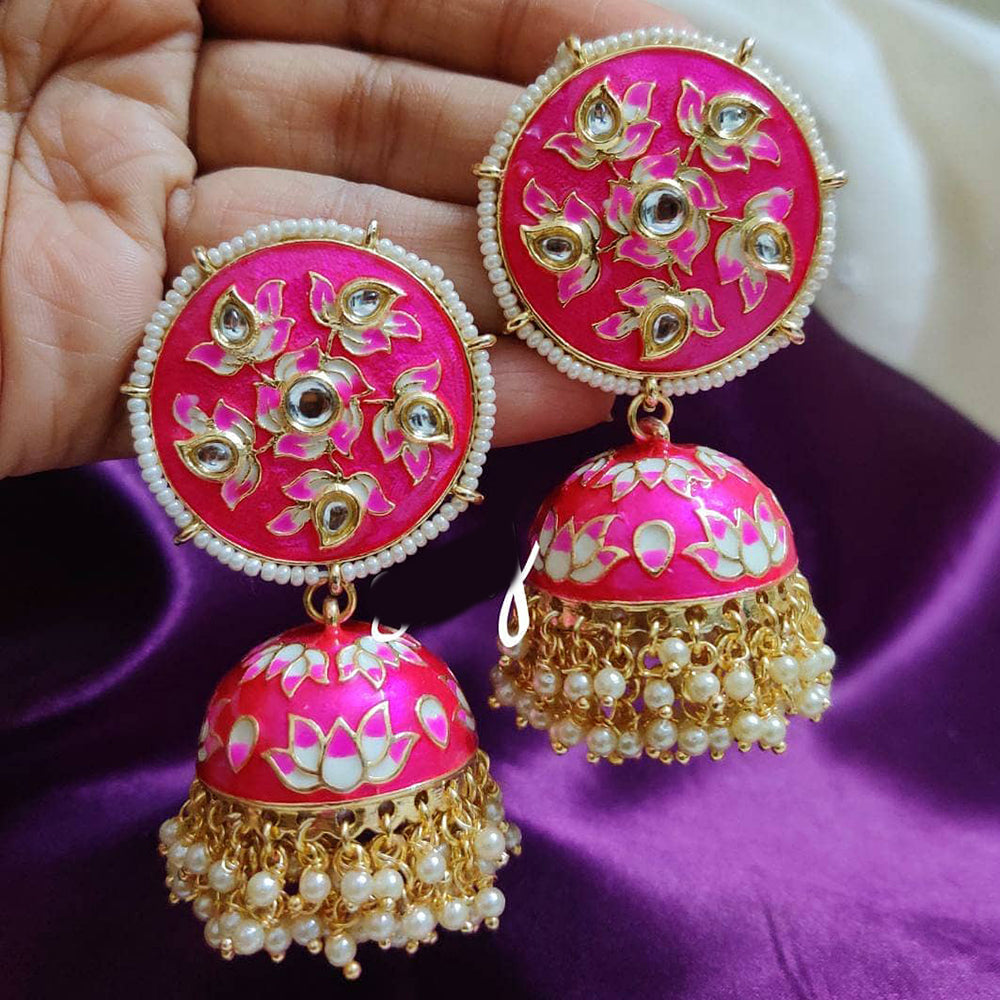 SNERA Gold Plated Kundan Stone And Meenakari Jhumki Earrings