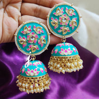 SNERA Gold Plated Kundan Stone And Meenakari Jhumki Earrings