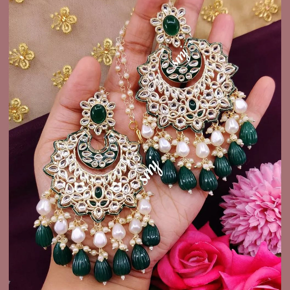 SNERA Gold Plated Kundan Stone And Beads Meenakari Dangler Earrings