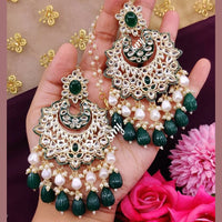 SNERA Gold Plated Kundan Stone And Beads Meenakari Dangler Earrings
