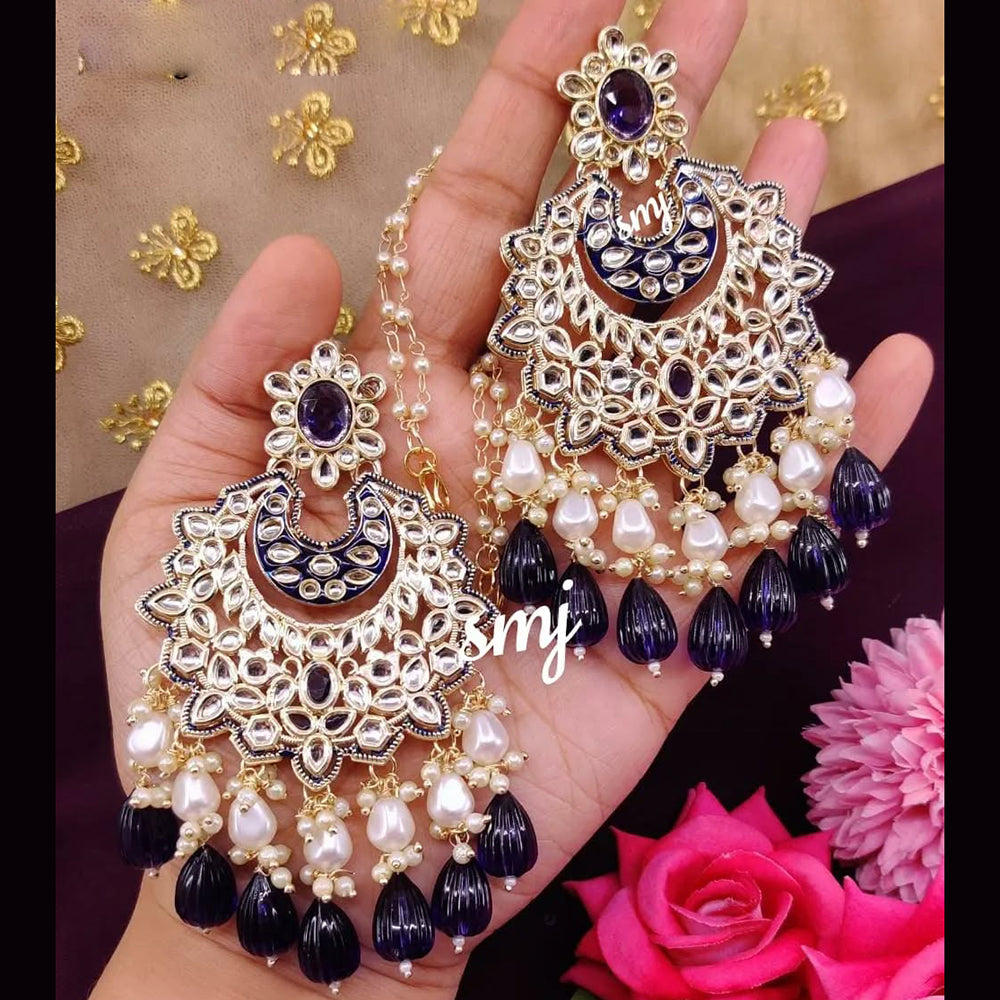 SNERA Gold Plated Kundan Stone And Beads Meenakari Dangler Earrings