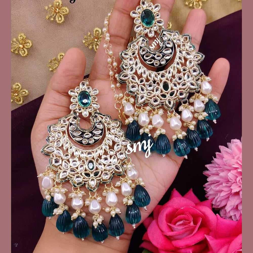SNERA Gold Plated Kundan Stone And Beads Meenakari Dangler Earrings