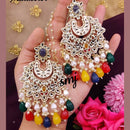 SNERA Gold Plated Kundan Stone And Beads Meenakari Dangler Earrings