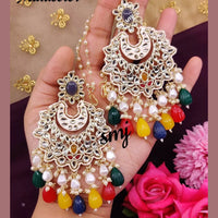SNERA Gold Plated Kundan Stone And Beads Meenakari Dangler Earrings