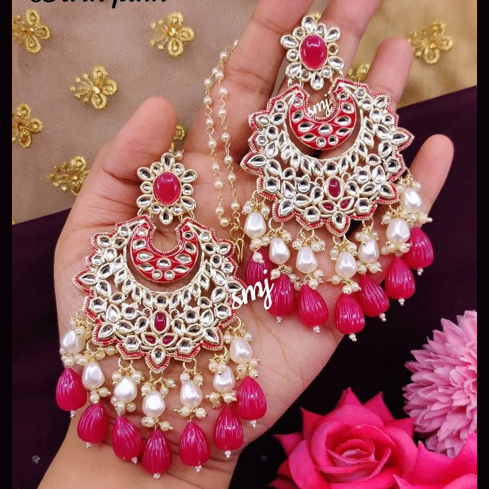 SNERA Gold Plated Kundan Stone And Beads Meenakari Dangler Earrings