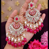 SNERA Gold Plated Kundan Stone And Beads Meenakari Dangler Earrings